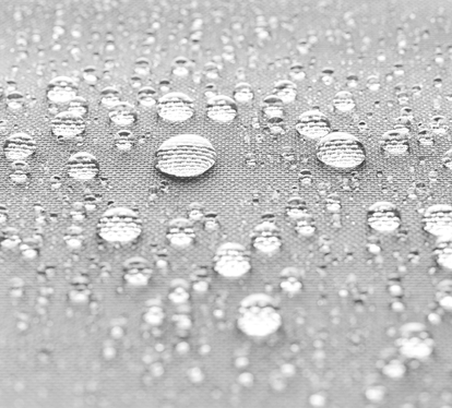 Tessuto impermeabile grigio chiaro Ecotent con goccioline d'acqua