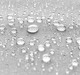 Tessuto impermeabile grigio chiaro Ecotent con goccioline d'acqua