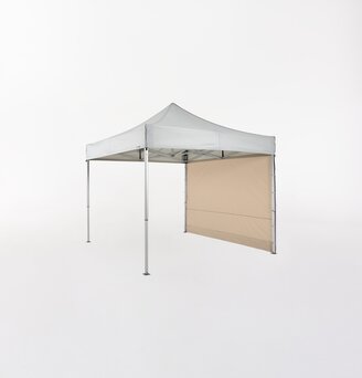 Gazebo pieghevole grigio chiaro 3x3 m con parete laterale chiusa in ecru.